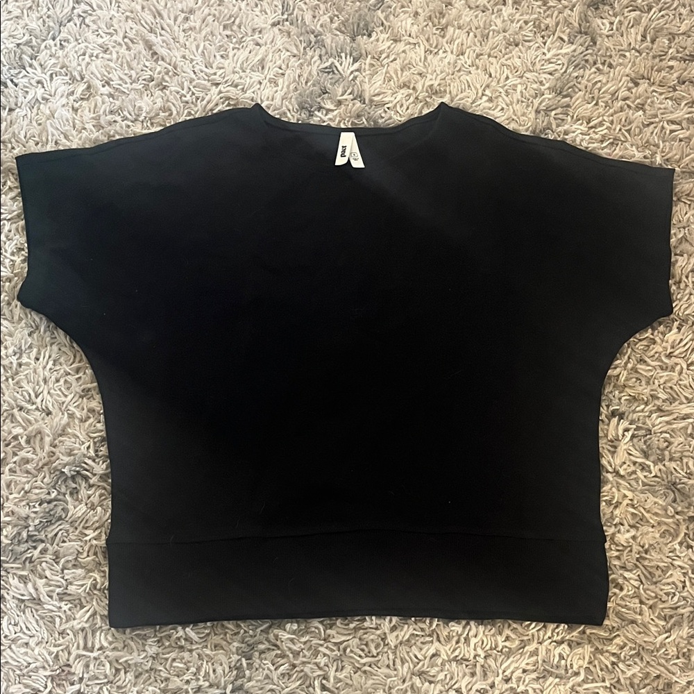 Black Short Sleeve Dolman Sweatshirt Top